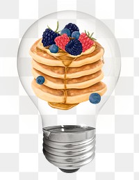 Pancakes png light bulb sticker, food aesthetic illustration, transparent background