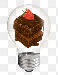 Brownies png light bulb sticker, food aesthetic illustration, transparent background