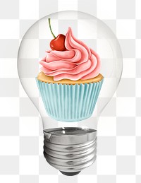 Cupcake png light bulb sticker, food aesthetic illustration, transparent background