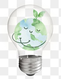 Environmental globe png bulb sticker, eco planet concept, transparent background