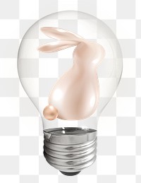 3D bunny png sticker, light bulb Easter creative remix on transparent background