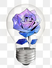 Galaxy rose png bulb sticker, aesthetic flower illustration on transparent background