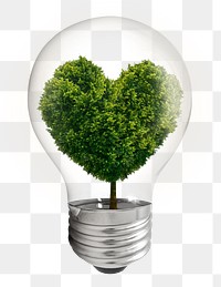 Heart tree png bulb sticker, environmental friendly symbol graphic, transparent background