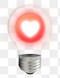 Glowing heart png icon light bulb sticker, like symbol graphic on transparent background