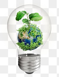 Environmental globe png bulb sticker, eco planet concept, transparent background