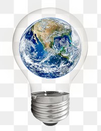 Earth png light bulb sticker, environment graphic, transparent background