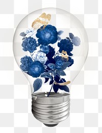 Winter flowers png light bulb sticker, botanical aesthetic graphic, transparent background