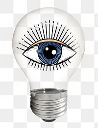 Observing eye png sticker, light bulb trippy creative remix on transparent background