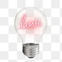 Love typography png sticker, neon light bulb creative remix on transparent background