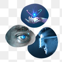 Futuristic technology png badge sticker, AI, biometrics remixed media photo in blob shape, transparent background