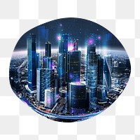 Smart city png badge sticker, futuristic technology remixed media photo in blob shape, transparent background