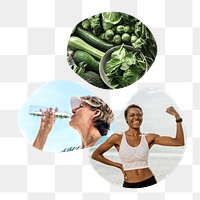 Healthy diet png aesthetic badge sticker, wellness photo in blob shape, transparent background