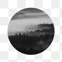 Foggy forest png badge sticker, nature photo, transparent background