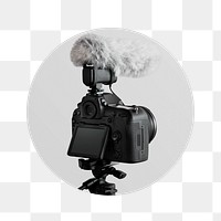 DSLR camera with mic badge sticker, media photo, transparent background