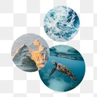 Melting ocean png badge sticker, climate change photo, transparent background