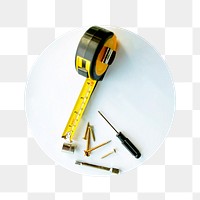 Measuring tape png badge sticker, technical tools photo, transparent background