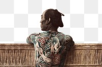 Border png, tattooed Japanese man, collage element, transparent background