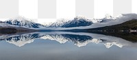 Winter border png, snowy mountains reflect in river