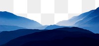 PNG winter nature border, silhouette blue mountain ranges, transparent background