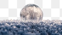 PNG winter frost border, frozen bubble macro shot, transparent background