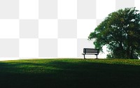 Nature border png, bench in green field collage element, transparent background