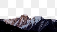 PNG snowy mountains border, ripped paper texture, transparent background