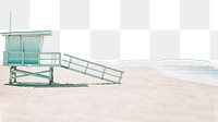 Beach border png, lifeguard's tower, ripped paper texture, transparent background