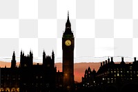 PNG Big Ben tower border, ripped paper texture, transparent background