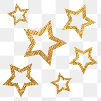 Png gold sparkly stars sticker, aesthetic shape, transparent background