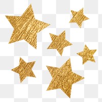 Png gold sparkly stars sticker, aesthetic shape, transparent background