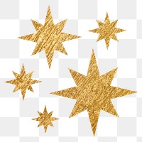 Metallic starburst png icon sticker, gold geometric shape on transparent background