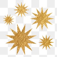 Metallic starburst png icon sticker, gold geometric shape on transparent background