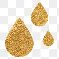 Png metallic water drop sticker, gold aesthetic shape on transparent background