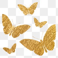 Gold butterflies png sticker, metallic aesthetic silhouette graphic on transparent background