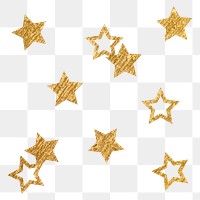 Png gold sparkly stars sticker, aesthetic shape, transparent background