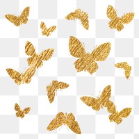 Gold butterflies png sticker, metallic aesthetic silhouette graphic on transparent background