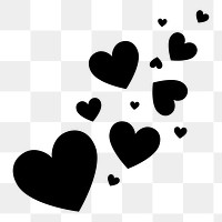 Black hearts png sticker, cute flat graphic on transparent background