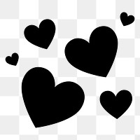 Black hearts png sticker, cute flat graphic on transparent background