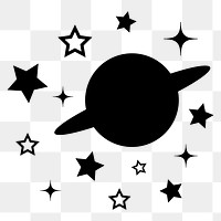 Saturn, galaxy png sticker, black stars in flat design, transparent background