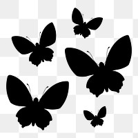 Butterflies png silhouette sticker, flat insect graphic, transparent background