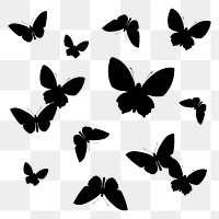 Butterflies png silhouette sticker, flat insect graphic, transparent background