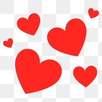 Red hearts png sticker, cute flat graphic on transparent background
