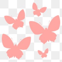 Pink butterflies png silhouette sticker, flat pastel graphic, transparent background