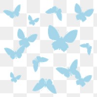 Blue butterflies png silhouette sticker, flat pastel graphic, transparent background