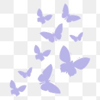 Purple butterflies png silhouette sticker, flat pastel graphic, transparent background