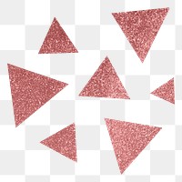 Glittery triangles png sticker, pink geometric shape in aesthetic design, transparent background