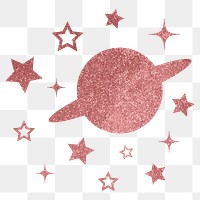 Aesthetic Saturn clipart, glittery stars in pink, transparent background