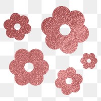 Pink flower png sticker, glittery aesthetic design on transparent background