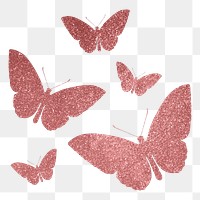 Pink butterflies png sticker, glittery aesthetic silhouette on transparent background