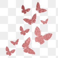 Pink butterflies png sticker, glittery aesthetic silhouette on transparent background